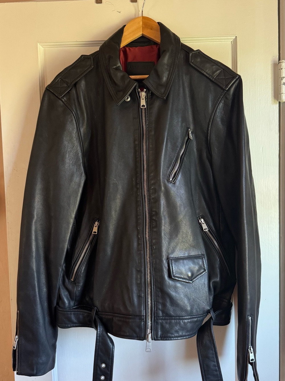 AllSaints Lambskin Black Leather Men's Jacket NWOT - Timeless Biker Style